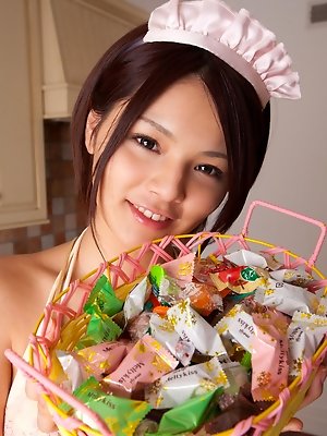 Tsubasa Akimoto Asian in kinky lingerie has candies to offer